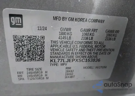 2025 Chevrolet Trax Fwd 2Rs from USA, damaged, VIN KL77LJEPXSC163836
